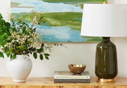 Dear Keaton Designer Lighting Collection - Canton Blue and White Lamp with pleated shade