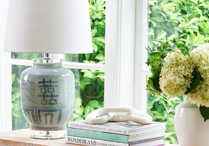 Dear Keaton Designer Lighting Collection - Canton Blue and White Lamp with pleated shade