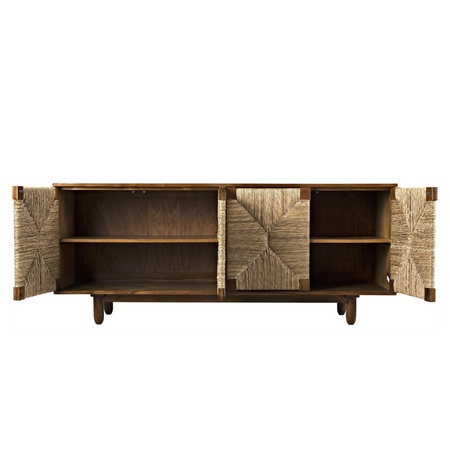 Four Door Brook Teak Sideboard with open doors