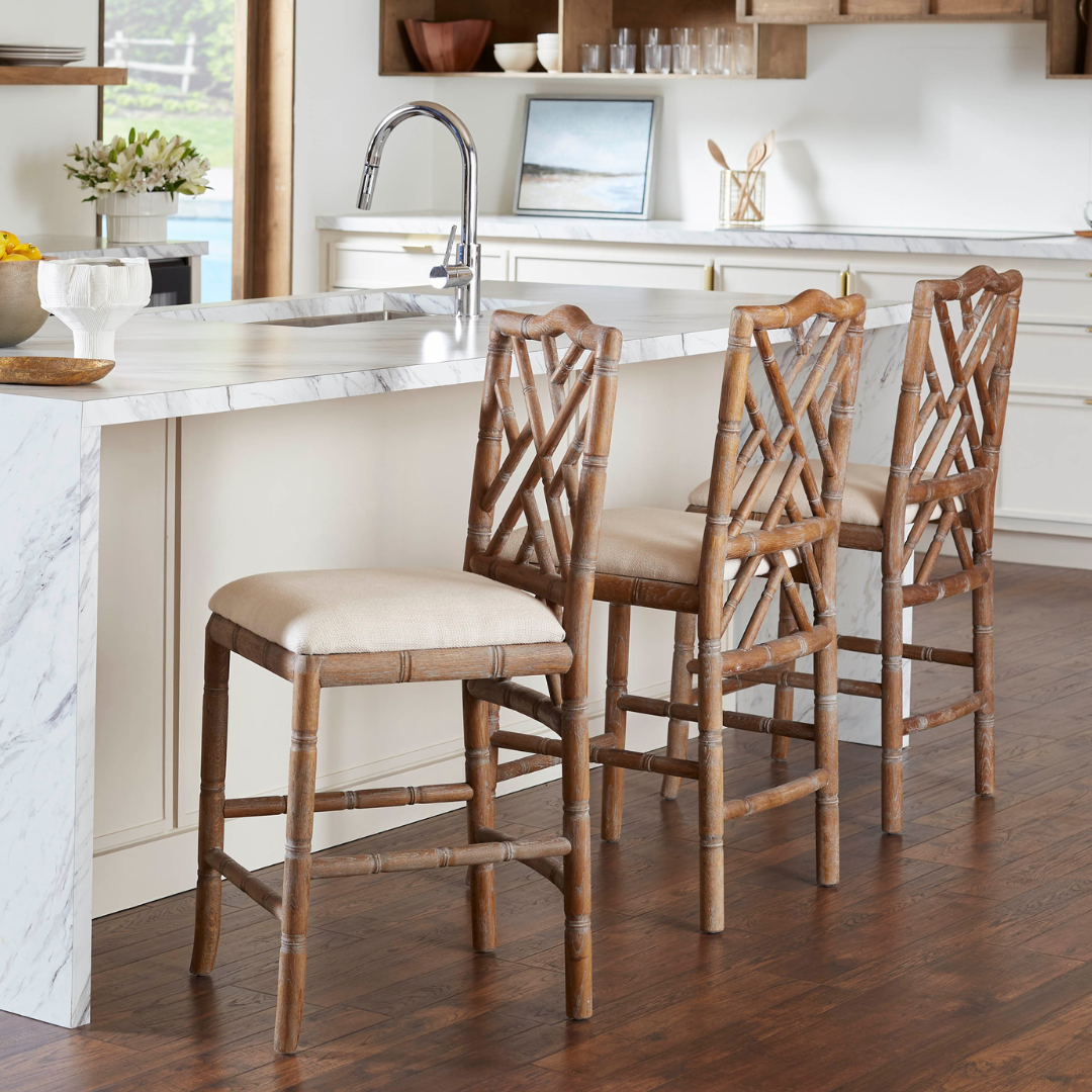 Hayden Driftwood Counter Stool styled in kitchen
