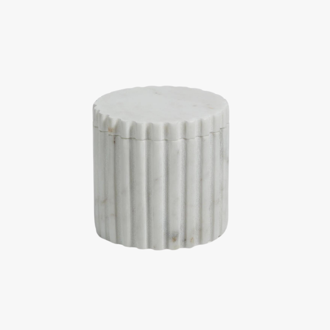 Scalloped White Marble Canister