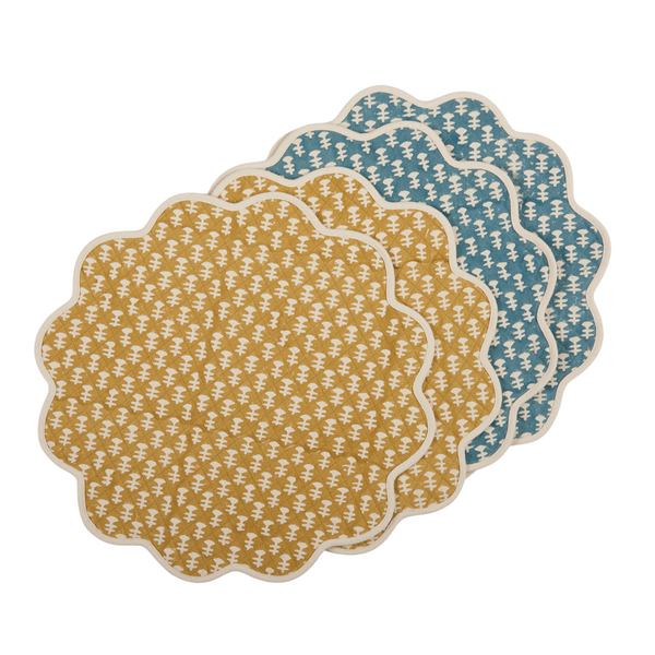 Boti Mustard Scalloped Placemat with Boti Teal Placemats