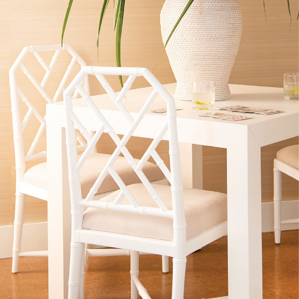 Parsons White Grasscloth Game Table styled