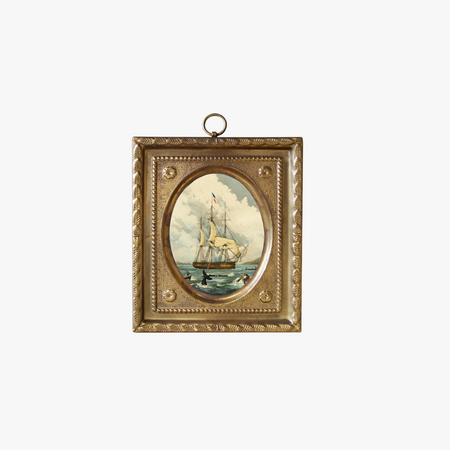 Whaling Ship Print in Antiqued Brass Frame