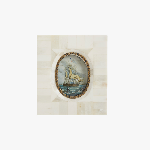 Whaling Ship Print in Bone Frame