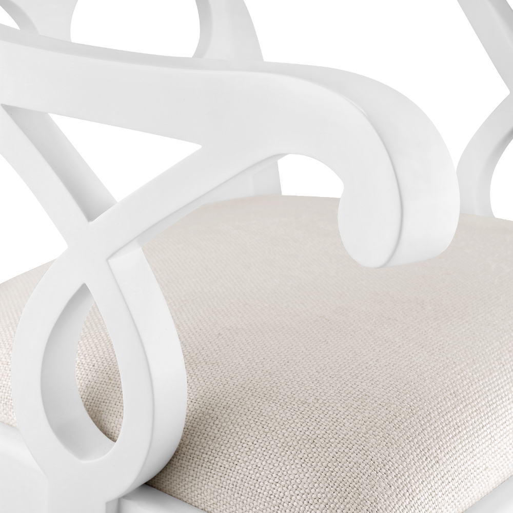 White Lacquer Loop Arm Chair closeup