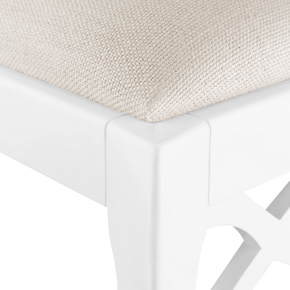 White Lacquer Loop Side Chair seat closeup
