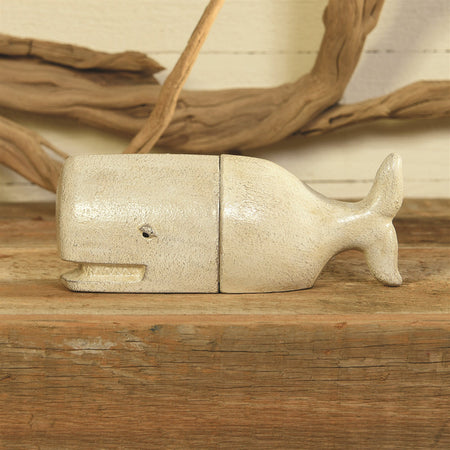 White Whale Cast Iron Bookends styled with driftwood