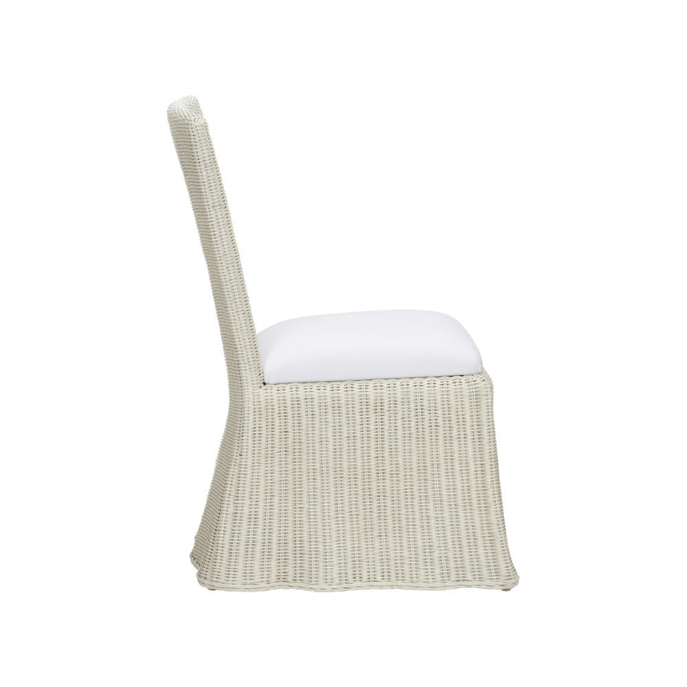 Whitewash Draped Wicker Chair side view