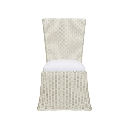 Whitewash Draped Wicker Chair with white cushion