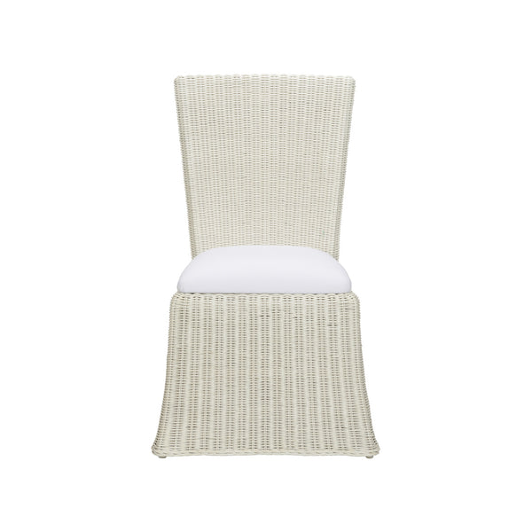 Whitewash Draped Wicker Chair with white cushion