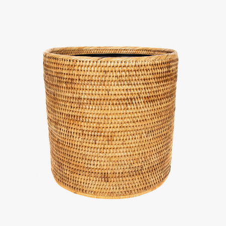 Woven Rattan Wastebasket
