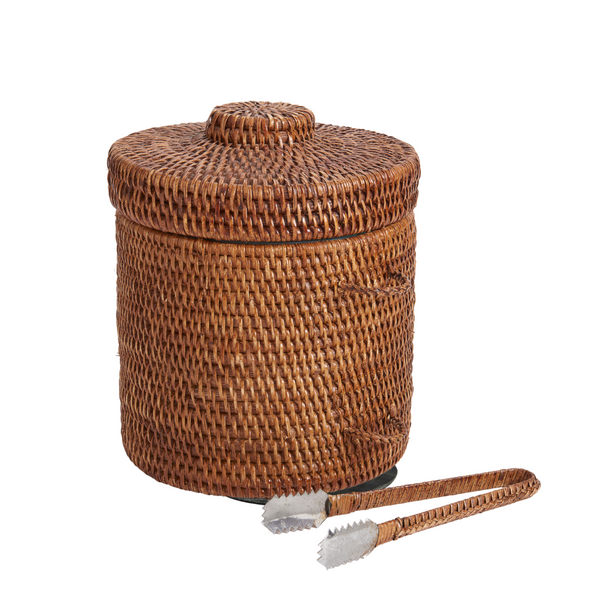 Woven Rattan Ice Bucket with tongs