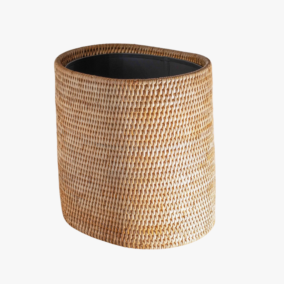 Woven Rattan Oval Wastebasket