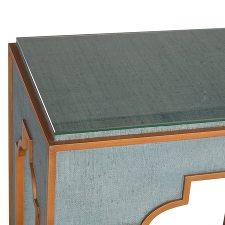 Yangon Blue Raffia Console Texture Closeup