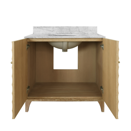 York Cerused Oak Vanity Open Doors