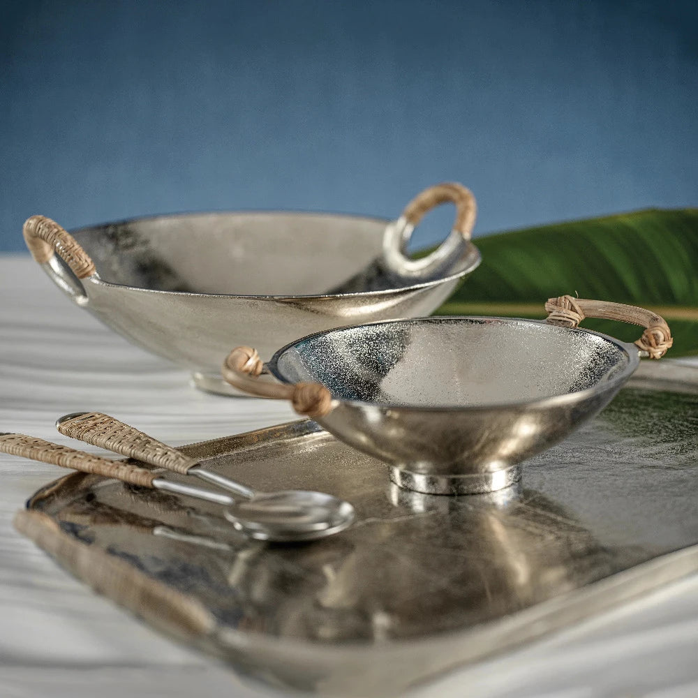 Mendocino Aluminum Bowl with Woven Rattan Handles