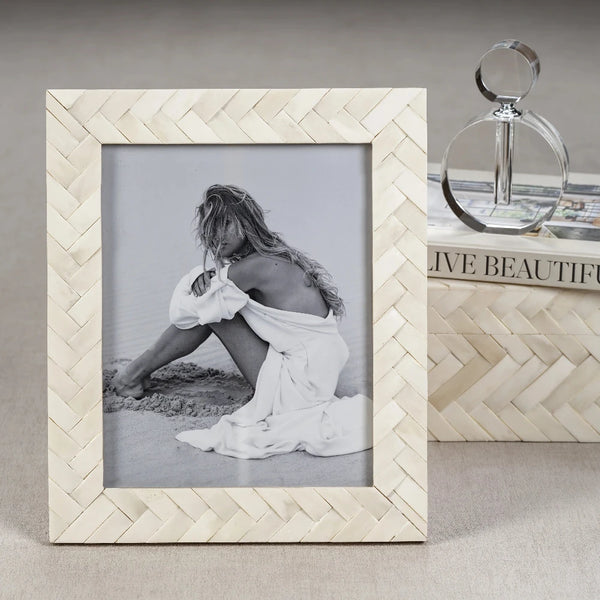 Off White Chevron Bone Photo Frame from Dear Keaton