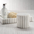 Scalloped White Marble Canister styled with marble tray