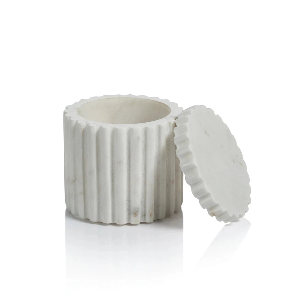 Scalloped White Marble Canister