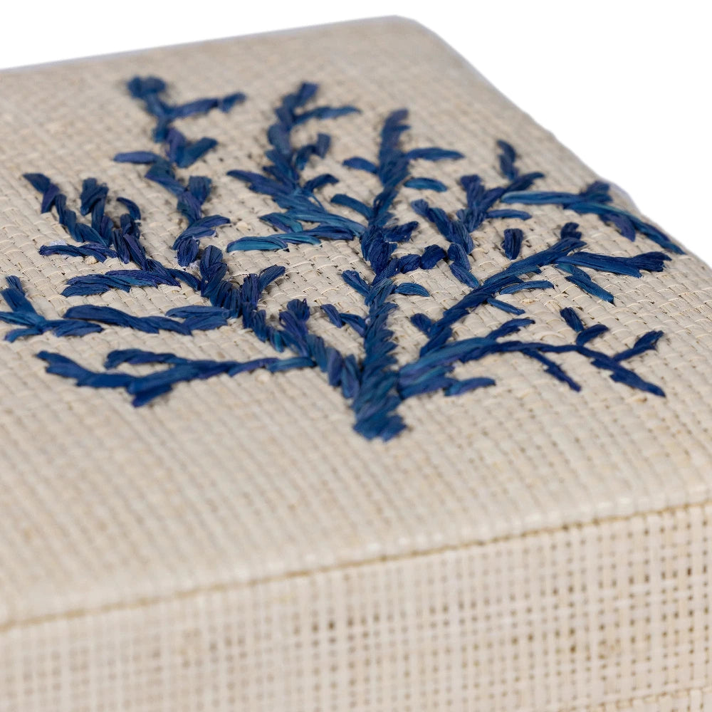 Blue Coral Raffia Lidded Decorative  Box