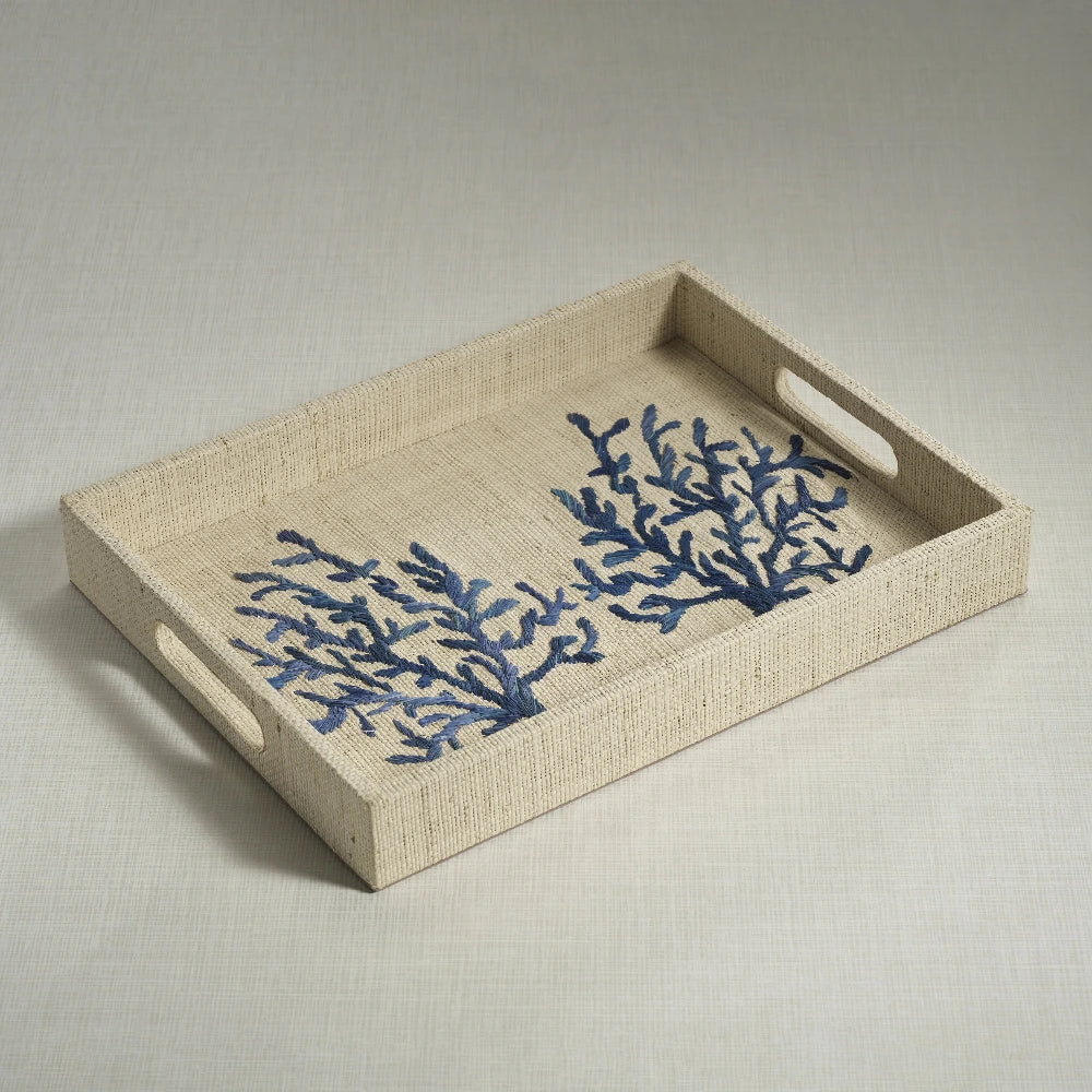 Blue Coral Raffia Serving Tray