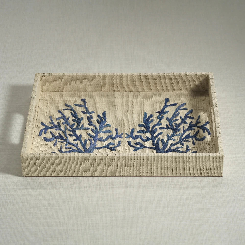 Blue Coral Raffia Coastal Serving Tray