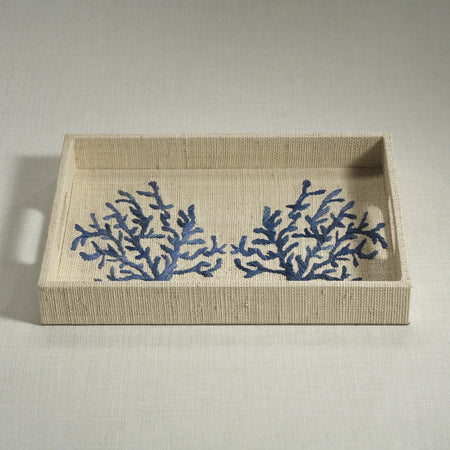 Blue Coral Raffia Coastal Serving Tray