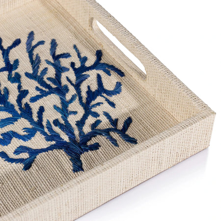 Blue Coral Raffia Tray closeup