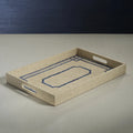 Blue Border Raffia Serving Tray