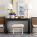 Zuri Storm Blue Console Table styled with Regan Chairs