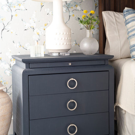Zuri Navy Nighstand in bedroom