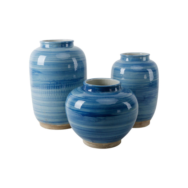 Oceanside Porcelain Vases and Round Pot