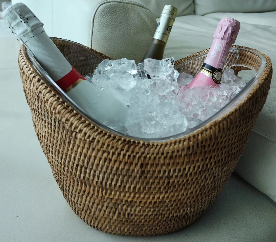 Salina Rattan Party Bucket with ice and champagne