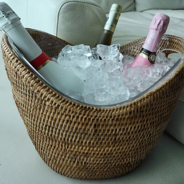 Salina Rattan Party Bucket with ice and champagne
