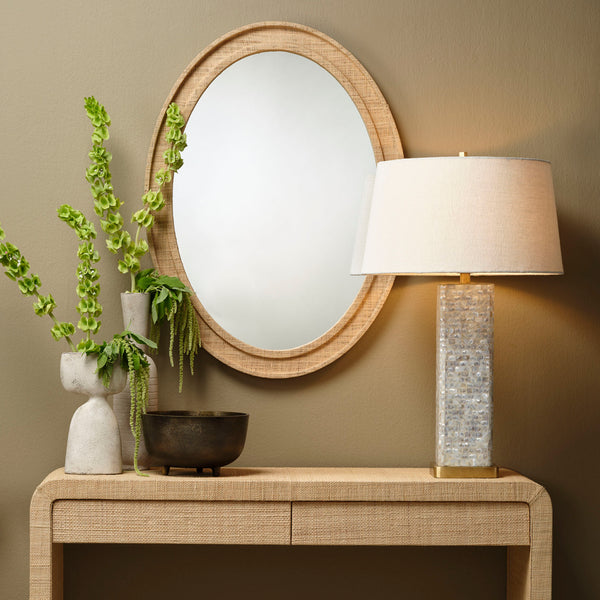 Valley Raffia Oval Mirror - Natural Styled with console