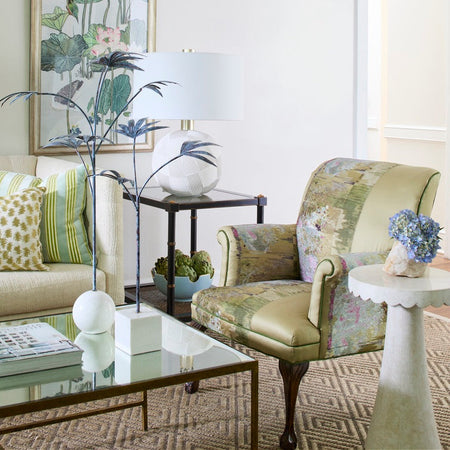 Cabana Black Cane End Table styled in living room
