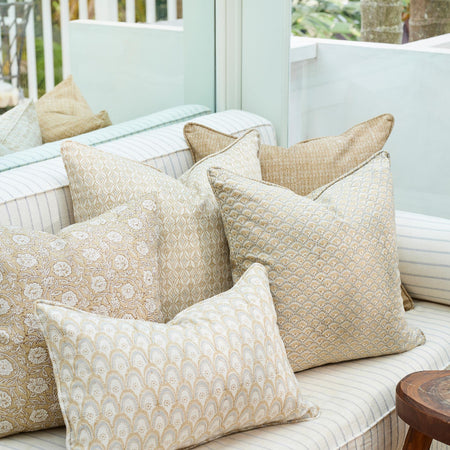 Walter G Elm Block Print Pillow Covers on sofa