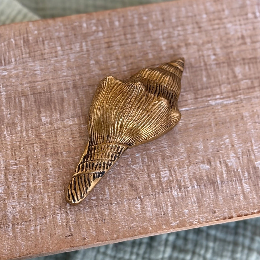 Solid Brass Conch Shell Paper Weight - coastal decor