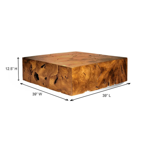 Teak Slice Square Coffee Table with Dimensions