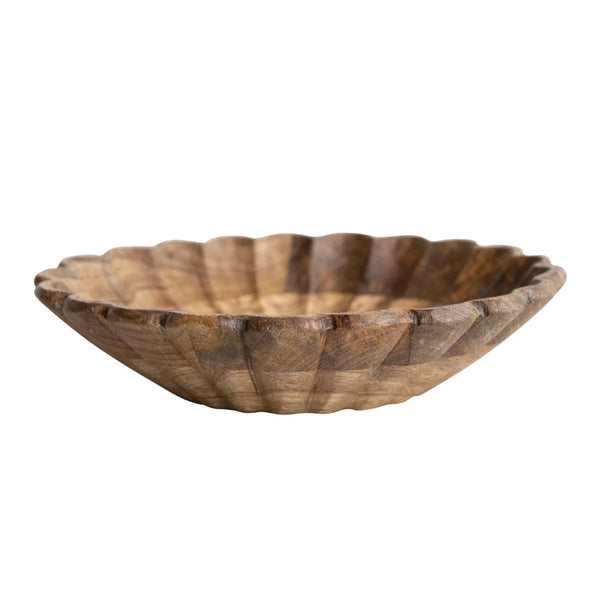 Scalloped Edge Wood Dish Side View