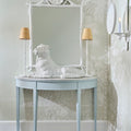 Brussels Pale Blue Demilune Console styled with white Grotto mirror