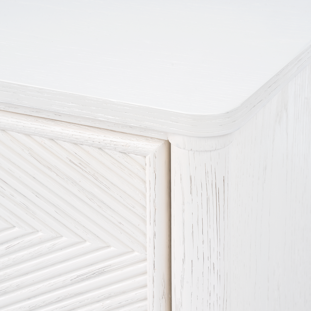 Flavie Three Drawer White End Table closeup
