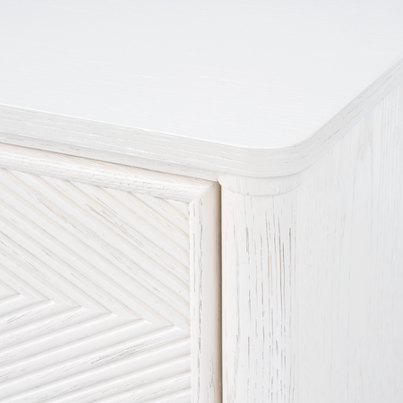 Flavie Three Drawer White End Table closeup

