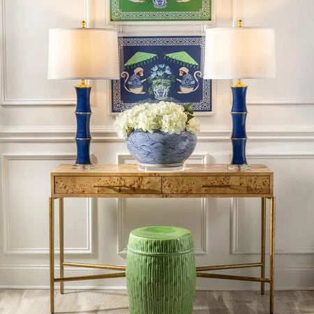 Carved bamboo green garden stool styled
