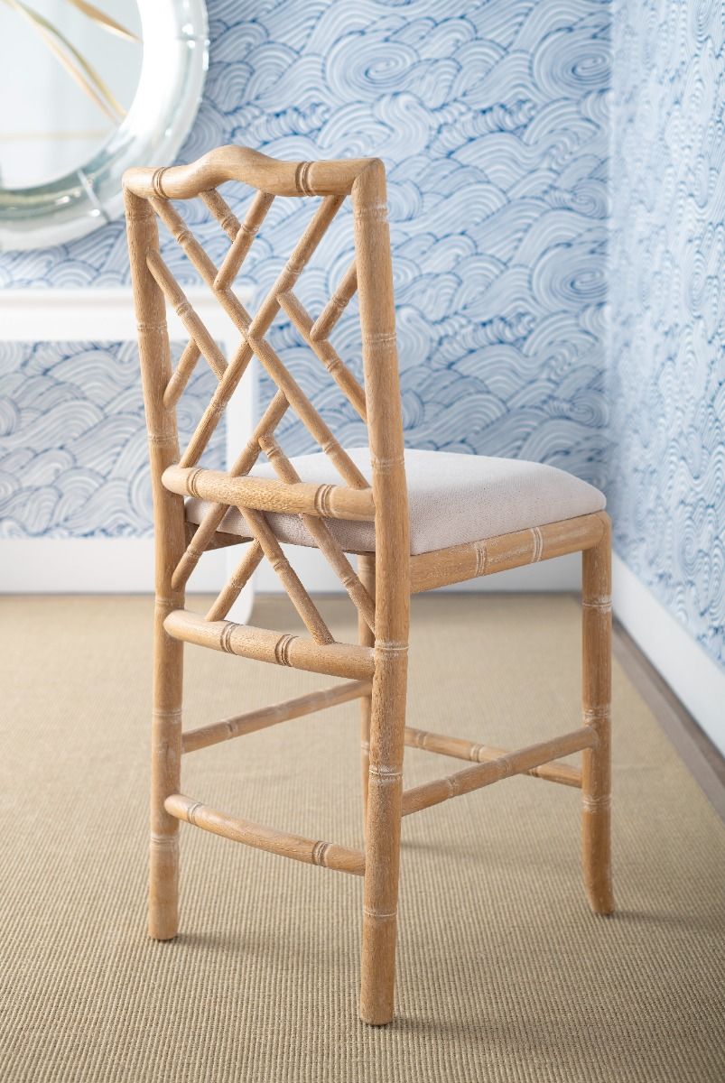Hayden Natural Counter Stool backview styled in room