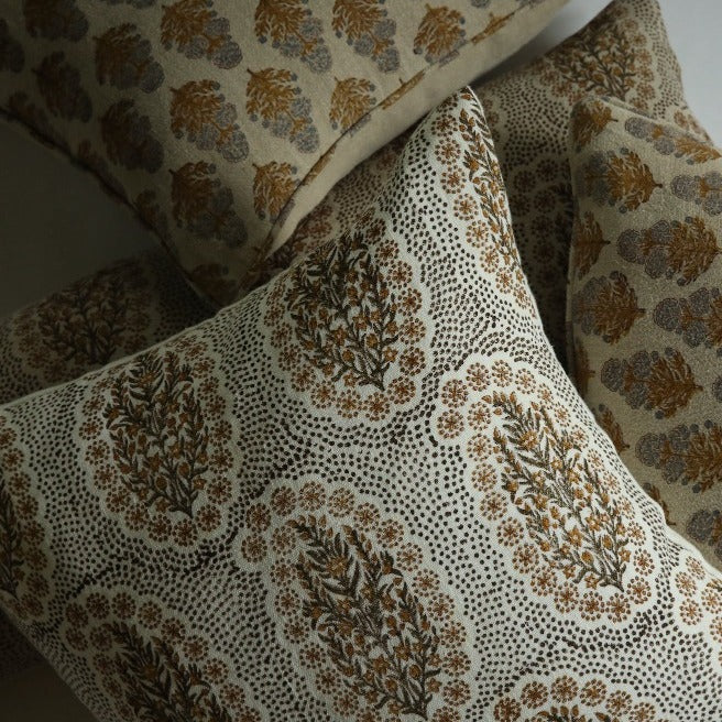 Winfleur Olive Mustard Pillow Cover Styled with Marigold Mustard Cover