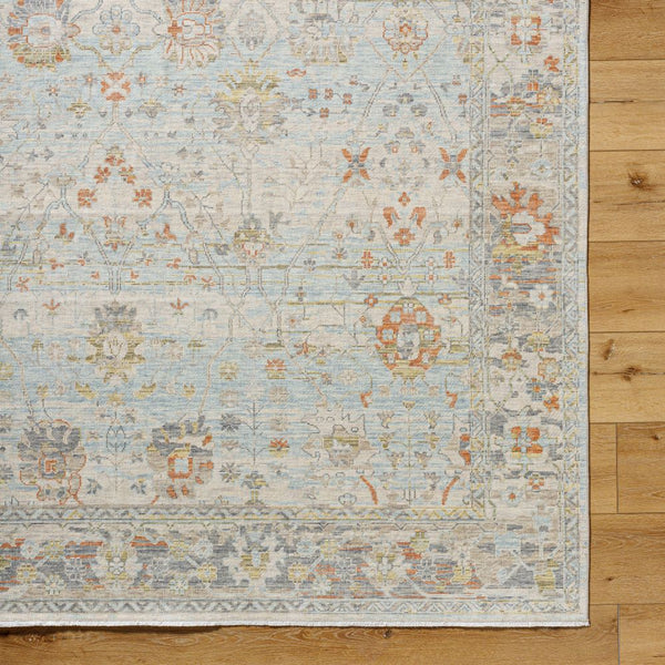 Izmir grey, blue and amber Wool Rug