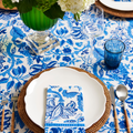 Cobalt Floral Block Print Table Cloth and Napkin - Dear Keaton