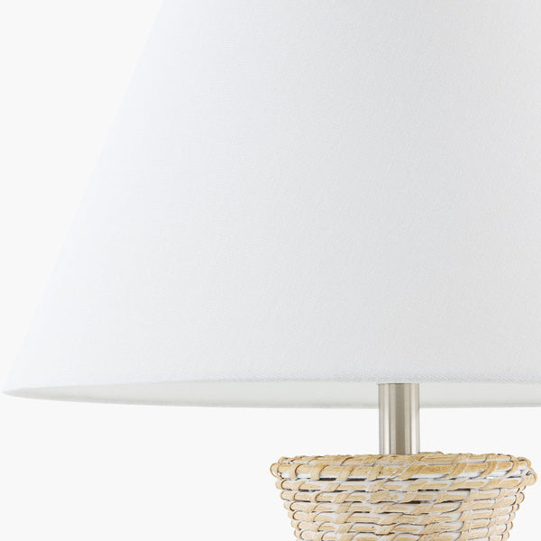 Ponte Whitewash Rattan Lamp - white linen tapered shade